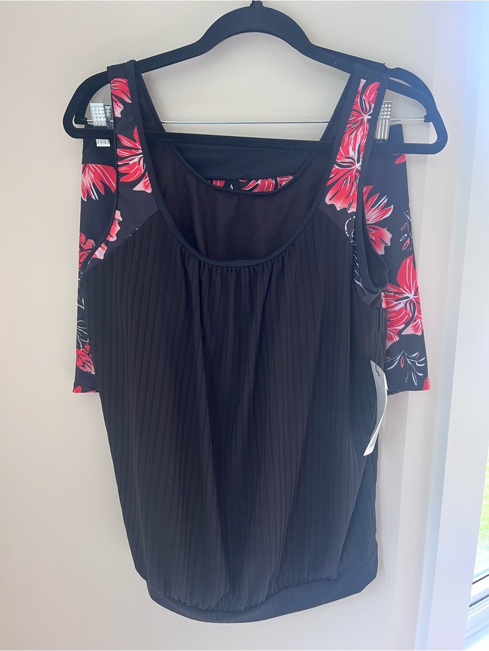 Brand-New Swimsuit Hanna Nikole Black Tank with Pink Floral Accents
